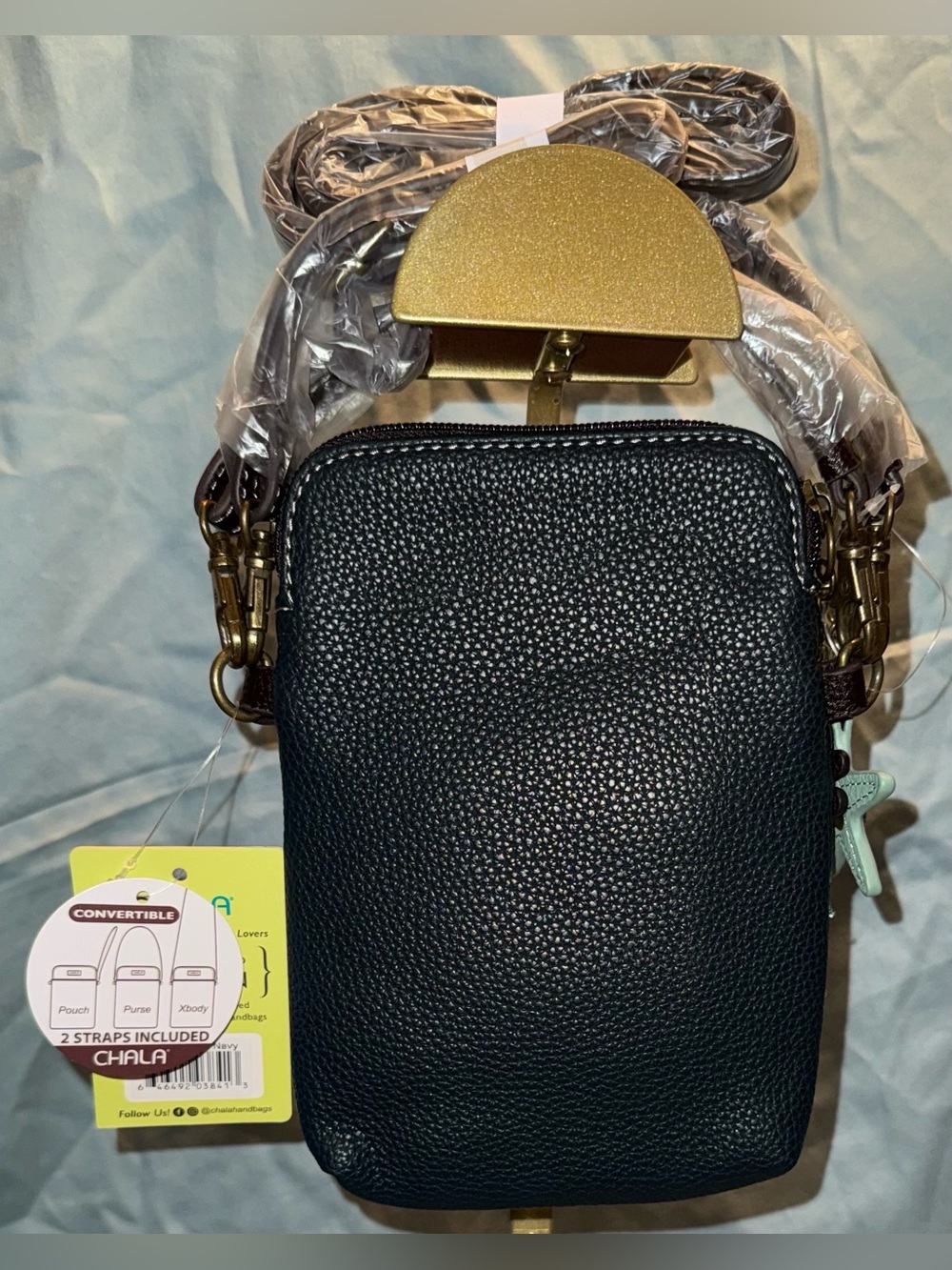 Chala Teal, Brown, & Black Turtle Crossbody Phone Pouch with Starfish Charm - Picture 2 of 9